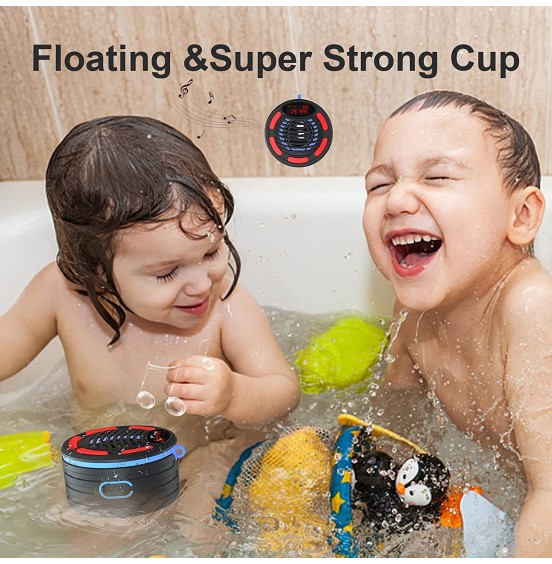 IPX7 Waterproof Shower Bluetooth Speaker BassPal Portable Wireless Outdoor Bluetooth Speaker for Shower Beach Pool Outdoors Party Travel Hiking, Bluetooth Speaker with Suction Cup LED and FM Radio