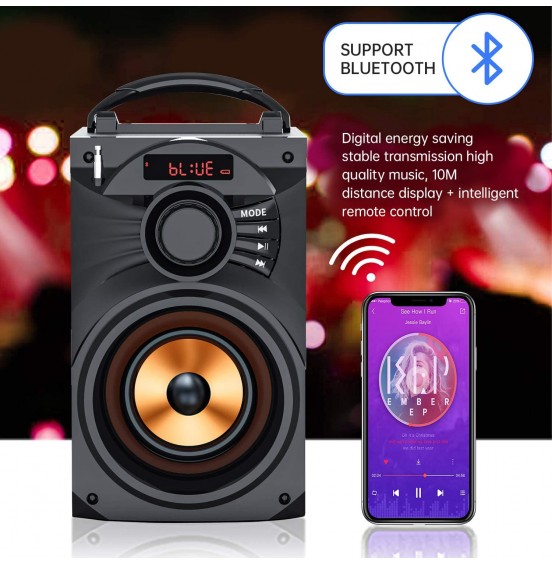 Portable Bluetooth Speaker with Subwoofer Wireless Speakers Outdoor/Indoor Big Speaker Support Remote Control FM Radio TF Card LED Lights MP3 Player Party Speaker for Home Camping iPhone Computer PC