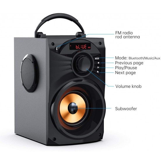 Portable Bluetooth Speaker with Subwoofer Wireless Speakers Outdoor/Indoor Big Speaker Support Remote Control FM Radio TF Card LED Lights MP3 Player Party Speaker for Home Camping iPhone Computer PC