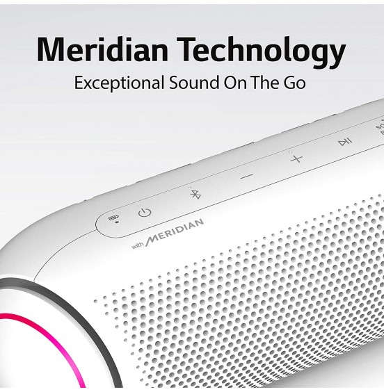 LG XBOOM Go Speaker PL5 Portable Wireless Bluetooth, Dual Action Bass, Sound by Meridian, Water-Resistant, Sound Boost EQ, 18 Hour Battery Life, LED Lighting - Black